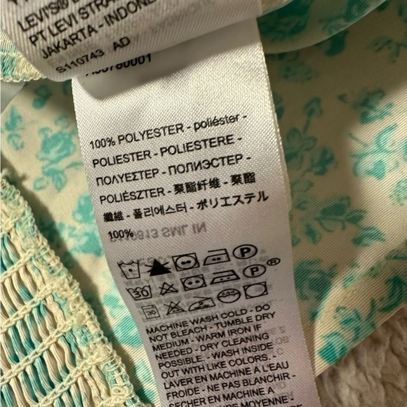 Levi's Yvie Puff 3/4 Sleeve Cropped Blouse Cream Electric Green Floral Top - Picture 11 of 12